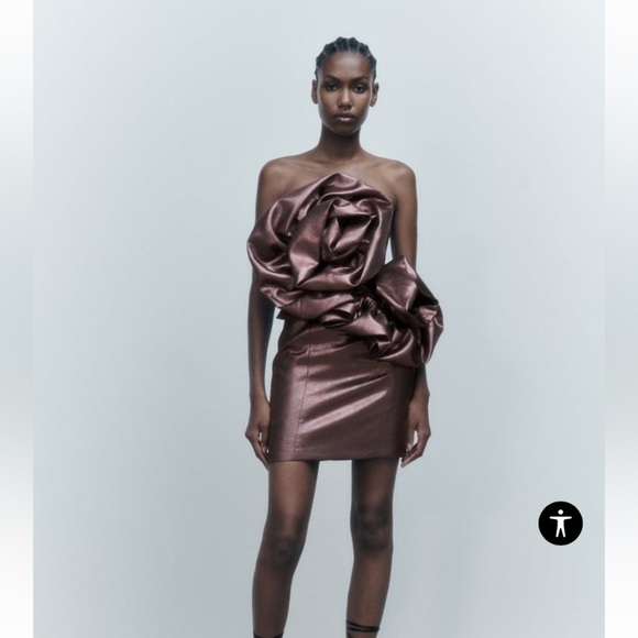 Zara  COCKTAIL PARTY VOLUMINOUS FLOWER MINI STRAPLESS DRESS JEWEL METALLIC - Picture 1 of 13